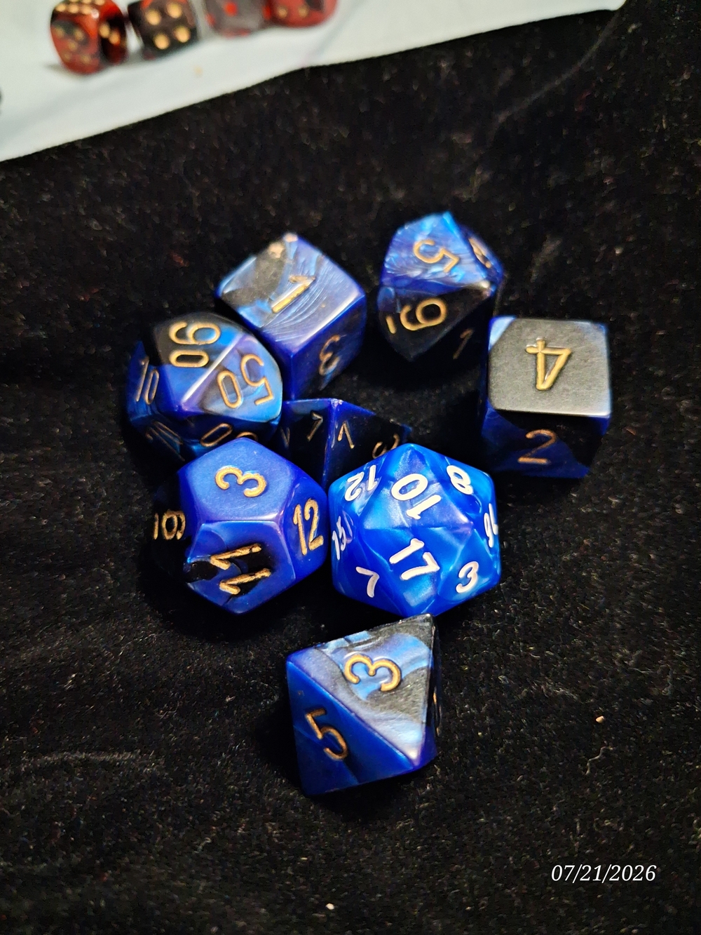 Source Unknown Blue and Black Gold-Numbered 7-Piece RPG Dice Set